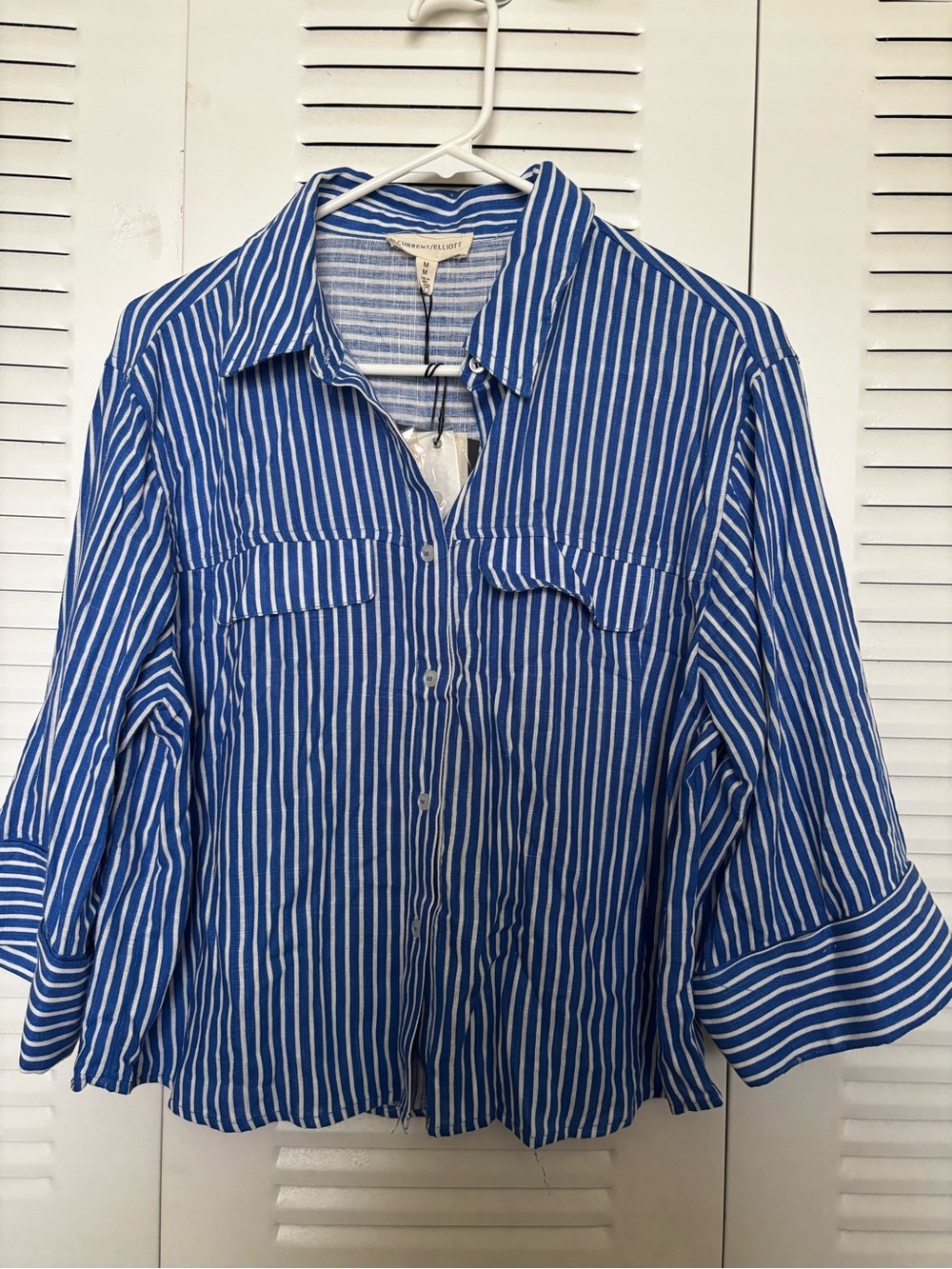 Blue Stripe Button-Front Women's Shirt